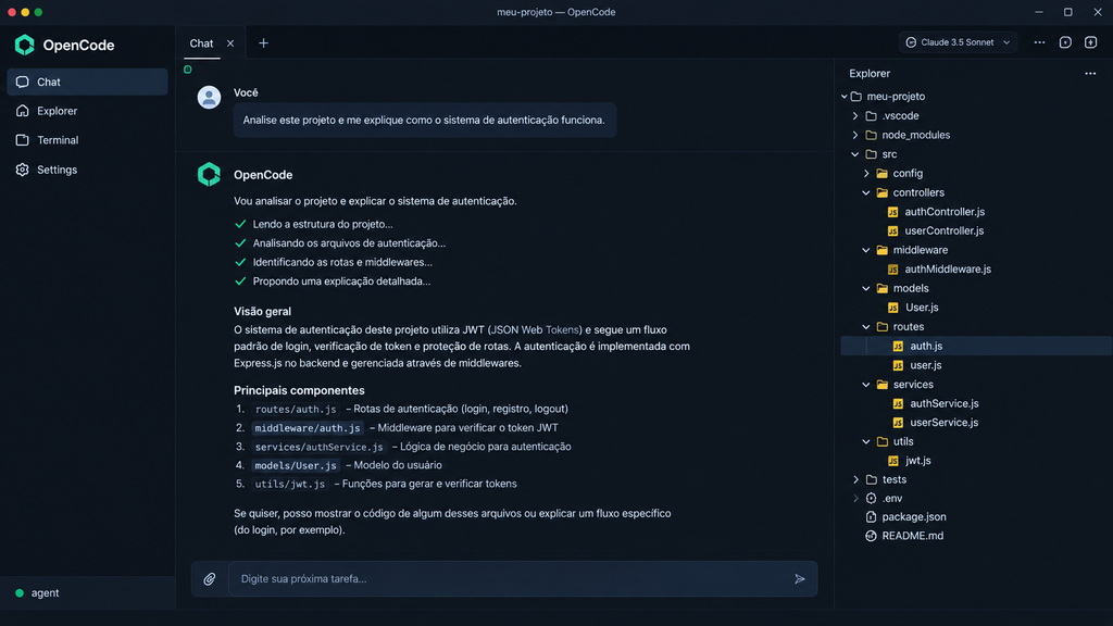 O OpenCode pode ser utilizado para interagir com projetos de software e executar tarefas de programação com auxílio de IA.