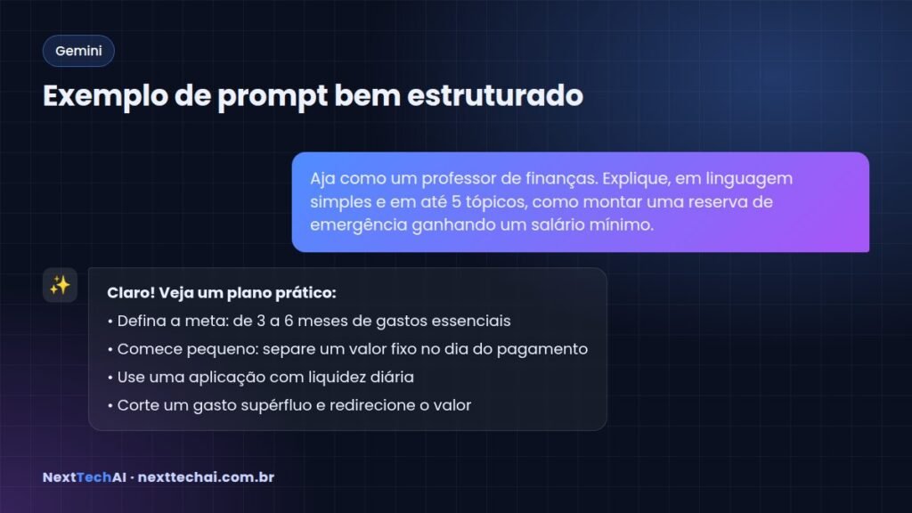 Exemplo de prompt bem estruturado - Gemini